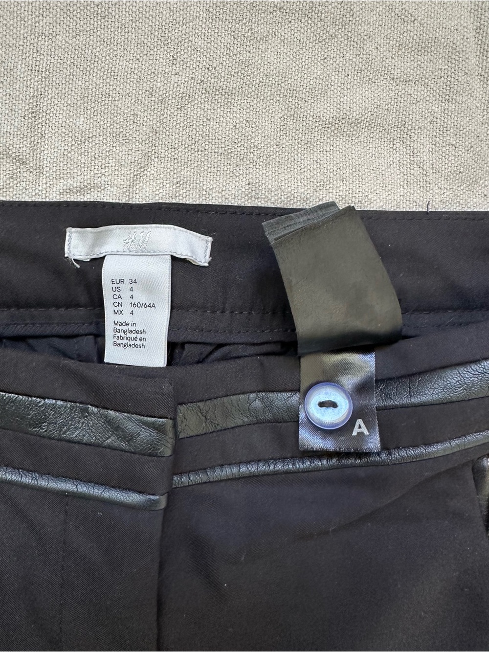 H&M Black Mid-Rise Straight Leg Pants with Faux Leather Trim & Gold Zippers - 4 - Picture 3 of 11